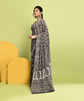 Charcoal Grey Pure Natural Vegetable Dye Bagru Handblock Printed Premium Cotton Saree